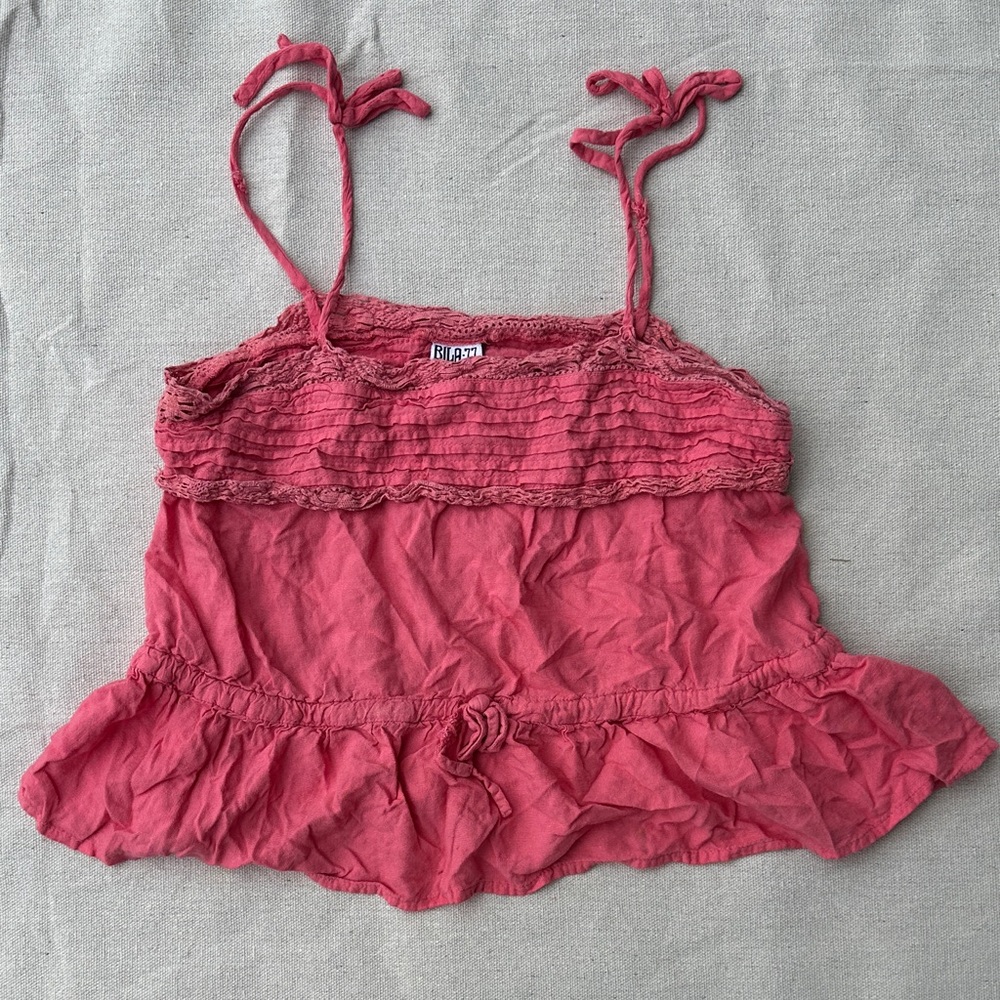 Bila 77 Pink Tie Strap Ruffle Crop Cami Women's Small